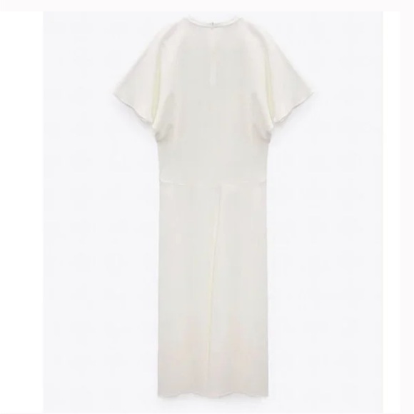 Zara Midi Ecru Dress Dolman Sleeve Flowy Back Slit - Picture 3 of 3